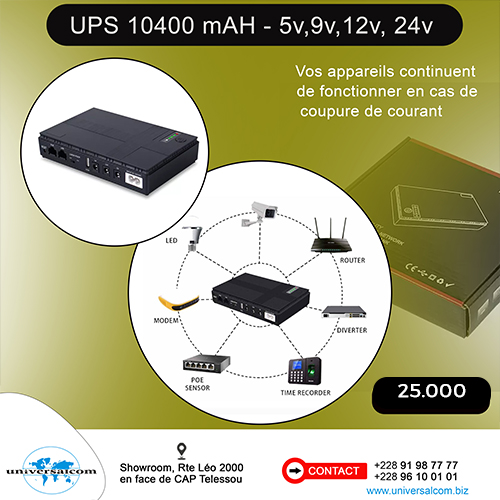 UPS POWER BANK 10400 mah -5v, 9v, 12v, 24v